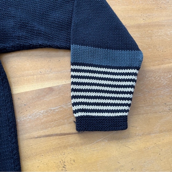 Vintage Sandra Miller Hand Loomed Striped Sweater Neutral Asymmetrical Abstract - Picture 6 of 11